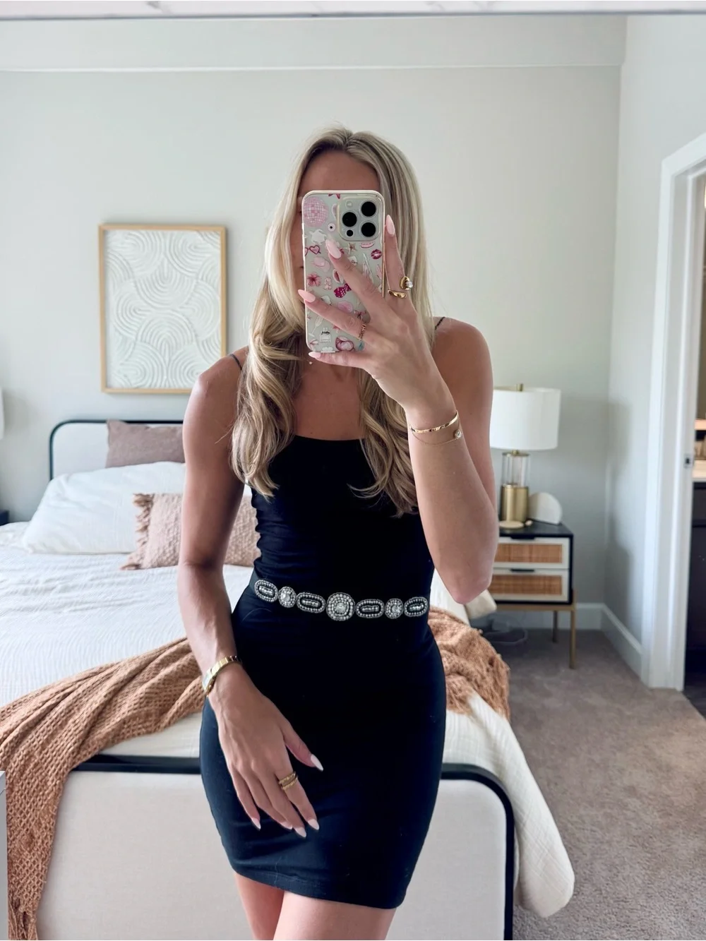 Express Sparkle Belt | Black Silver Rhinestone Studs Adjustable S/M Button Back
